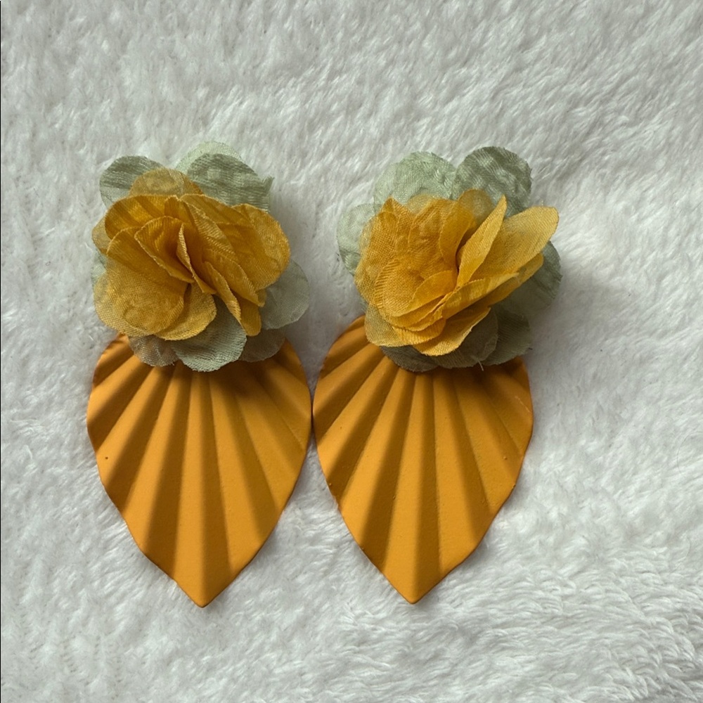Yellow and Green Floral Earrings